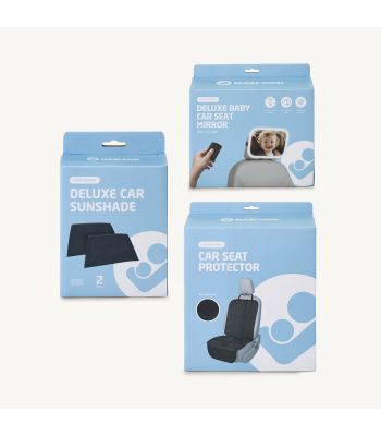Deluxe Baby Car Seat Mirror with L.E.D Light, Seat Protector and Car Sunshade