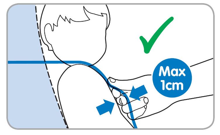 Child safety harness tightness measurement recommendation
