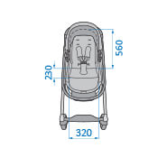 Maxi-Cosi Lila Stroller Front View Dimensions: 560mm seat back height x 230mm seat bottom depth x 320mm seat width